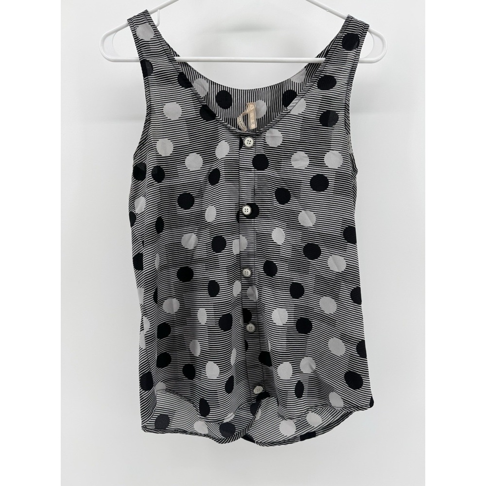 Solemio Women's Tank Top Black & White Polka‎ Dot Polyester Casual Size Small